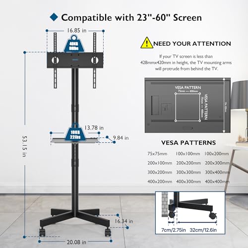 Bontec TC-003B-US-FBA Mobile Tv Stand, Rolling Tv Stand For 23-60 Inch Screens, Adjustable Floor Tv Stand With Locking Wheels And Media Shelf thumb #4