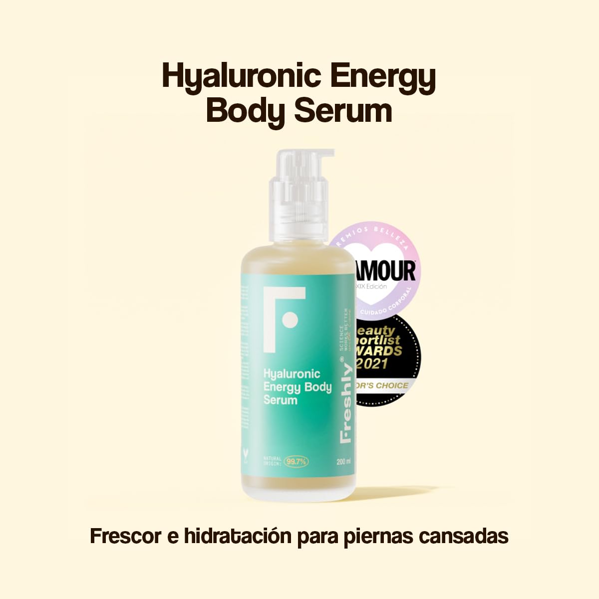 Freshly Cosmetics Hyaluronic Energy Body Serum 100 ml | Sérum Corporal 99,7% Natural con Ácido Hialurónico, Mentol y Activos Botánicos | Efecto Frescor Inmediato e Hidratación Corporal