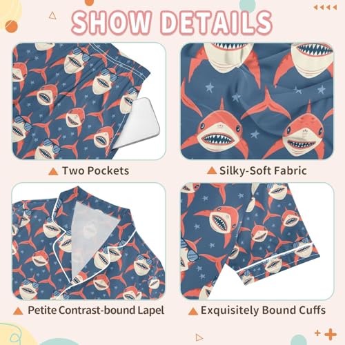 senya Sunglass Shark Satin Summer Pajama Sets Silk Short Sleeve Button Down Sleepwear3
