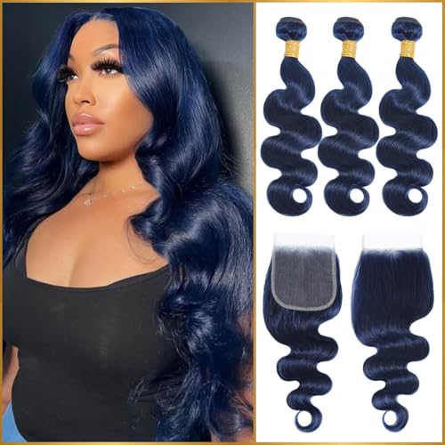 Syrenlore Dark Blue Body Wave Bundles + Closure