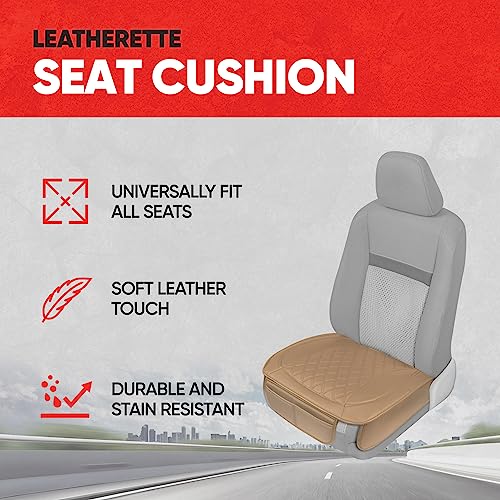 Image of Motor Trend Car Seat Cushion, 2 Pack - Diamond Stitched Faux Leather Seat Covers for Cars Trucks SUV, Beige Padded Car Seat Covers with Storage Pockets, Premium Automotive Seat Covers for Front Seats