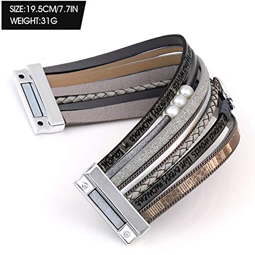 Suyi Set di 2 braccialetti in pelle multistrato