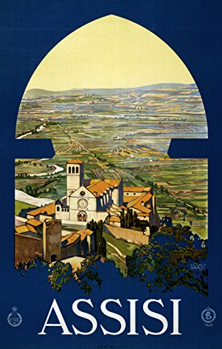 Poster Italie Voyage Assisi d'ambiance vintage pour déco murale de salon 50x70cm