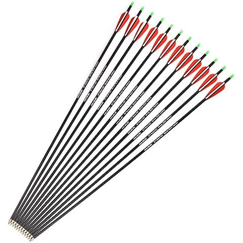 Musen 32 Inch Carbon Archery Arrows, Spine 500 with Removable Tips, Hunting and Target Practice Arrows for Compound Bow and Recurve Bow, 12 Pcs Red Cover