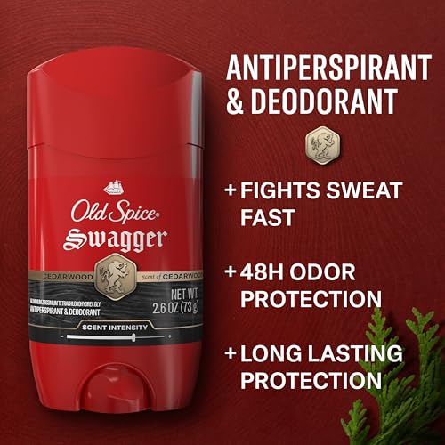 Image of Old Spice Antiperspirant Deodorant for Men, 24 /7 Sweat & Odor Protection, 24 /7 Lasting Freshness, Invisible Solid, Swagger with Cedarwood Scent, 2.6 oz (Pack of 2)