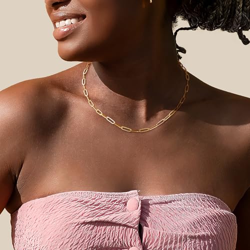 Jewlpire Italian 18K Real Gold Over 925 Sterling Silver Rope/Cuban/Paperclip/Herringbone Chain Necklaces for Women, Hypoallergenic Women's Chain Necklaces 16+3 Inch2