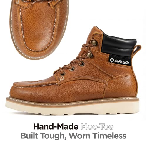 Image of SUREWAY 6 inch Soft Toe Work Boots for Men - GoodyearWelt Full Grain Leather, Lace Up Mac Toe Work Shoes, EH Construction Oil /Slip Resistant, Durable Rubber Sole Boots for Warehouse, Factory, Daily Wear