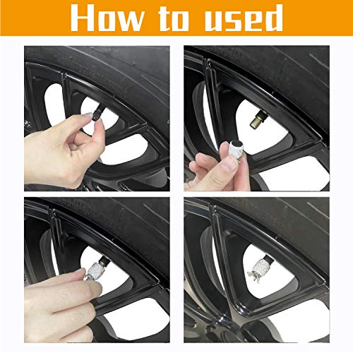 image for JUSTTOP Car Wheel Tire Valve, 4 Pack Handmade Crown Crystal Rhinestone