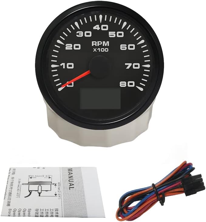 ELING 8000RPM Auto Marine Tachometer Gauge 1-300 Speed Ratio with 8 Colors Backlight 85mm 12V 24V