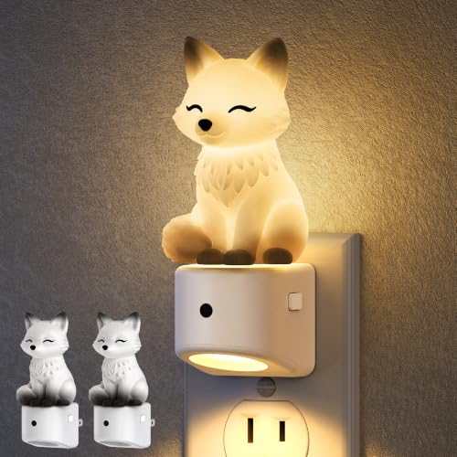Image of DORESshop LED Night Light for Kids, White Fox Night Lights Plug into Wall, 8 Colors+ Soft White 3000K Nightlight, Dusk to Dawn Sensor, Nightlights for Kids Room, Bedroom, Birthday Gift, 2 Packs