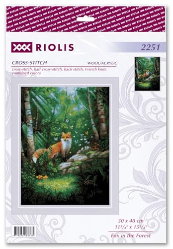 Image of RIOLIS - Fox in the Forest 2251, Animals Cross Stitch Kit 11 inchx15, Cross Stitch for Beginners & Advanced, Crossstitching Kits Adult, Counted Stitching Kits, Nature Embroidery Kit