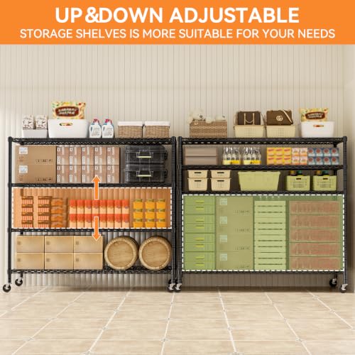 Image of ROOMTEC 4-Tier Rolling Garage Shelving, 60 inchL*24 inchW*72 inchH, Max Loads 3200LBS