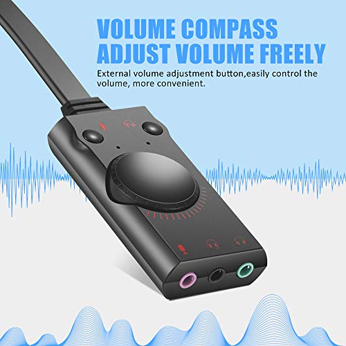 External USB Sound Card, PHOINIKAS USB to Audio Jack Adapter with 3.5mm Headphone and Microphone Jack, Volume Control, Stereo Sound Card Plug Play, for Windows, Mac, Linux, PC (3-in-1, Black) - Thumbnail 2