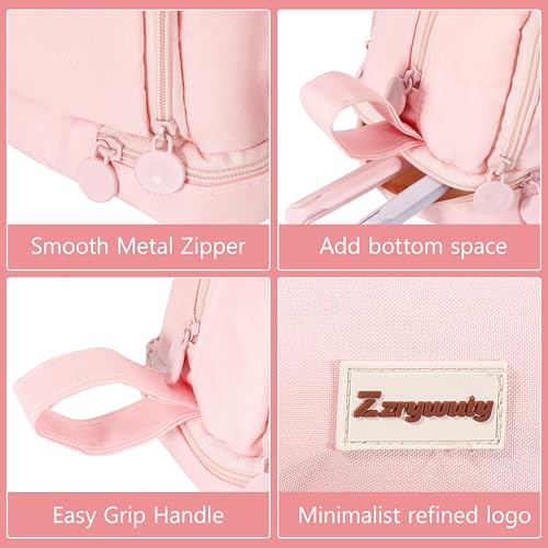 Image of Zzrywuty Pink Large Capacity Pencil Case 4 Compartments,Pencil Pouch with Zipper Portable Handle for Teens Adults Aesthetic Pencil Bag Stationery Organizer Pen Pencil Case with Handle for School