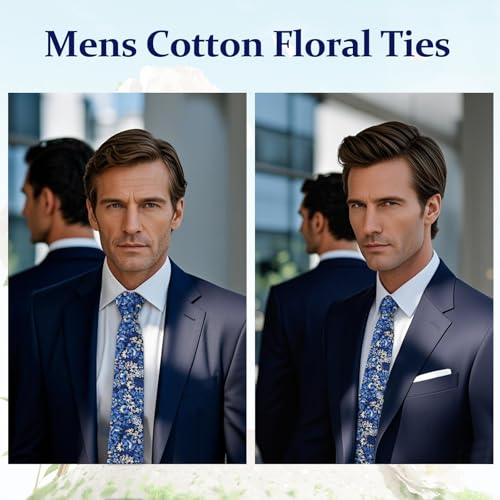 Image of Floral Ties Skinny Tie for Men, Cotton Mens Neckties for Weddings | 2.56'', floral, slim, soft and comfortable, men's neckties for casual, business, party, daily, dating
