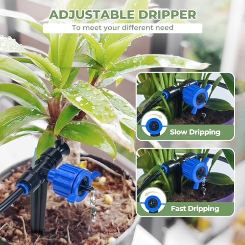 HIRALIY Automatic Plant Waterer Indoor, Automatic Indoor Watering System for Plants with Pressure Balanced Drippers, Drip Irrigation System with Programmable Water Timer, Dual Power Supply Mode