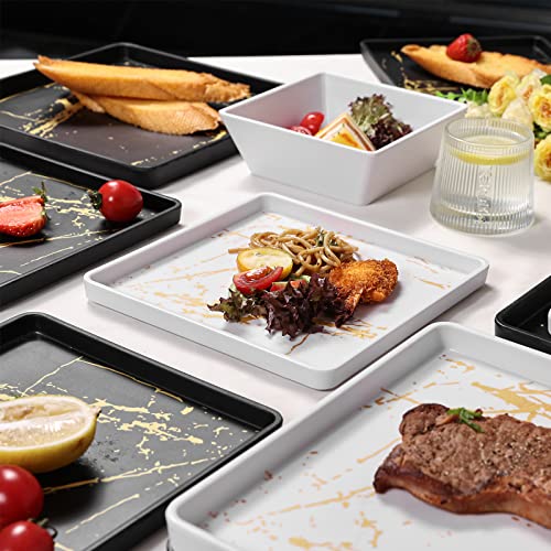 Yummost Square Melamine Dinnerware Sets of 12 Pcs,Square Plates and Bowls Sets,Unbreakable Dish Set for 4,Lightweight, Dishwasher Safe and BPA Free,Suit for RV,Camping （Black and White） by Yummost - Image 8
