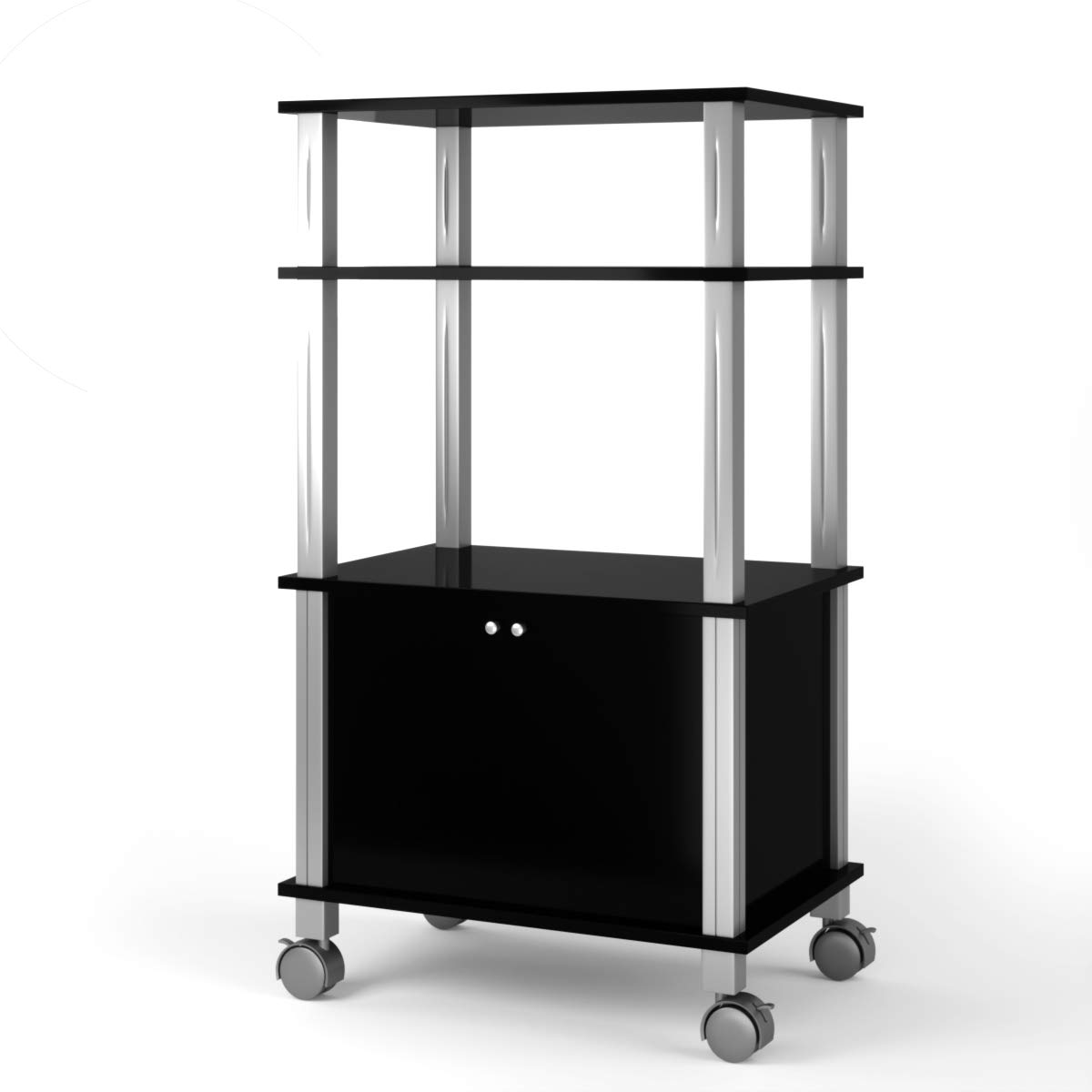 GIANTEX Carrello da Cucina per Microonde a Rotelle, 3 Ripiani Portaoggetti e Armadio con Ante, 4 Ruote di cui 2 con Freno, Dimensioni 60 x 40 x 98 cm(Nero)