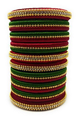 Siddhi Vinayak Collection Silk Thread Bangles Set Green Mahroon for Women