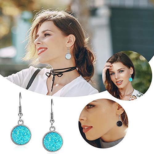 Hicarer 20 Pairs Faux Druzy Drop Earrings Simulated Stone Dangle Rainbow Crystal Earrings(Round Shape Style)2