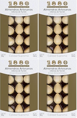 1880 - Almendras Artesanas Rellenas de Turrón de Crema a la Piedra Cubierta com Una Fina Capa de Oblea, Textura Crujiente, Bocados de Calidad Suprema, 165 g, 15 Unidades (Paquete de 4)