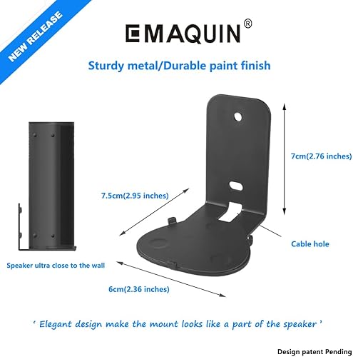 Miniatura 4 de EMAQUIN Soportes de montaje de pared para Sonos RoamSonos Roam SL (juego de 2 piezas, metal resistente, acabado de pintura duradero, fácil de