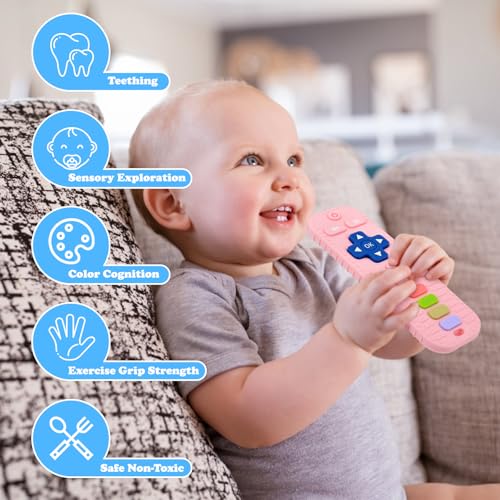 Image of Baby Silicone Teething Toys, Simulation TV Remote Control Shape Teether Toys for Toddlers 3-18 Months, Boys Girls Baby Teething Toys, Babies Chew Toys, Freezer BPA Free, Pink