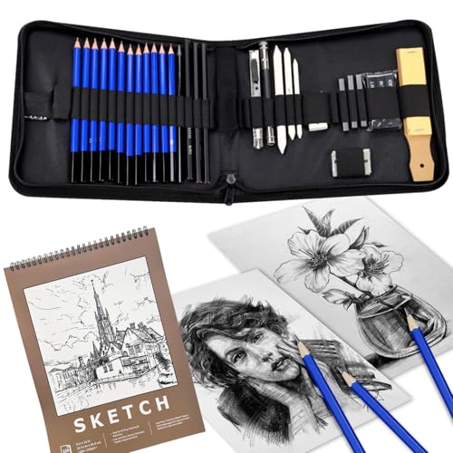 La mejor selección de Carboncillos disponible en línea para comprar. 45 Lapices de Dibujo, Kit de Dibujo profesional 34 PCS, Set de Dibujar Arte Incluye Lápices H&B, Lapices de Grafito, Gomas de Borrar, Sketchbook, etc, Ideal para Principiante,...