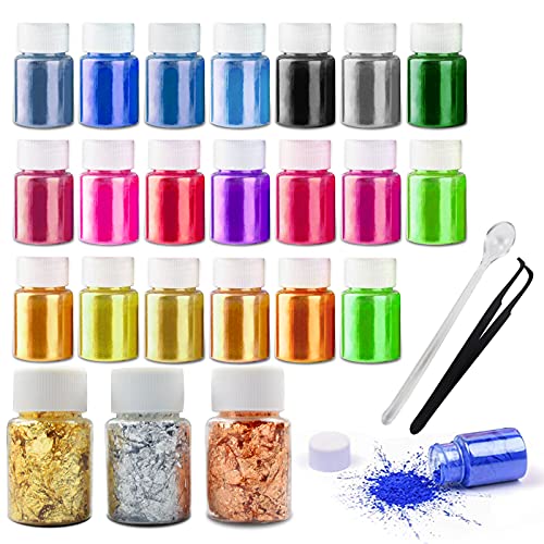 Mica Powder Epoxy Resin Dye Pigment Powder for Lip Gloss,Epoxy Resin,Soap Making DIY Arts,Nail Polish,Slime Pigment,Painting Pigment,Upgraded 24 Colors