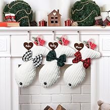 WATINC Pet Christmas Stockings Personalized - 3 Pack Large Bone Shape Stocking with Wooden Name Tag, Pet Cat Knit Christmas Hanging Stockings for Xmas Eve Party Fireplace Tree Gift Decoration