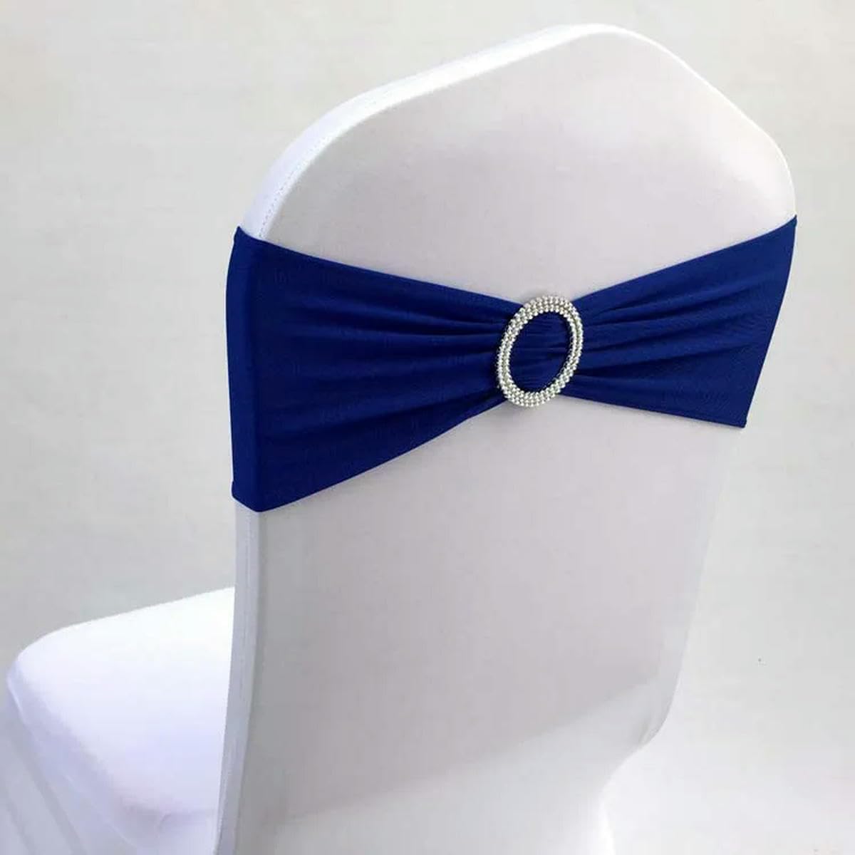 10 pz/50 pz spandex sedia matrimonio fascia fiocco con fibbia rotonda festa evento hotel decorazione nodo elastico sedia fascia cravatta - nero - 50pcs
