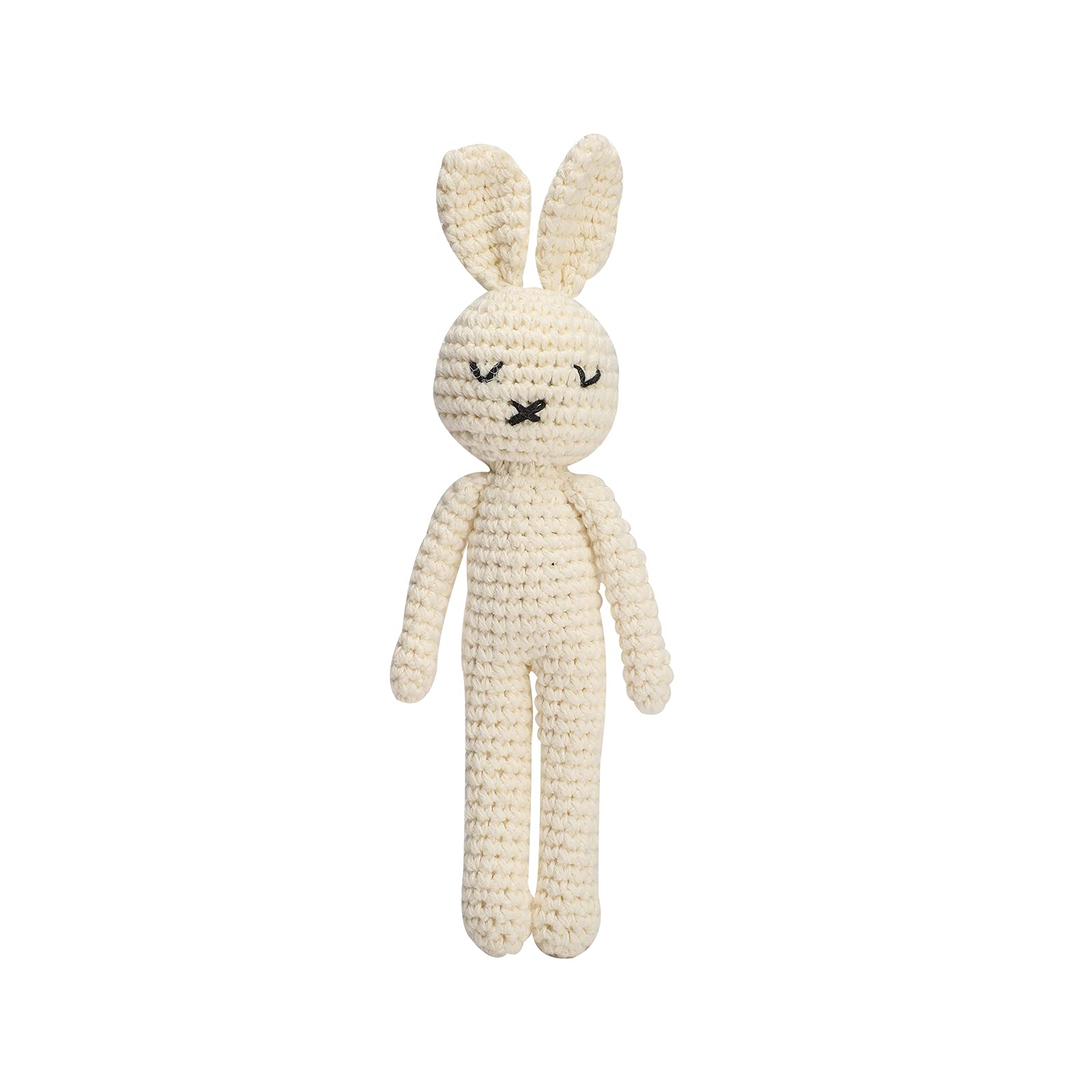 Baby Rattle Crochet White Bunny Doll Baby Toys Handmade Newborn Toy Early Development Grips Stuffed Animal Organic Rattle (Bunny Doll)