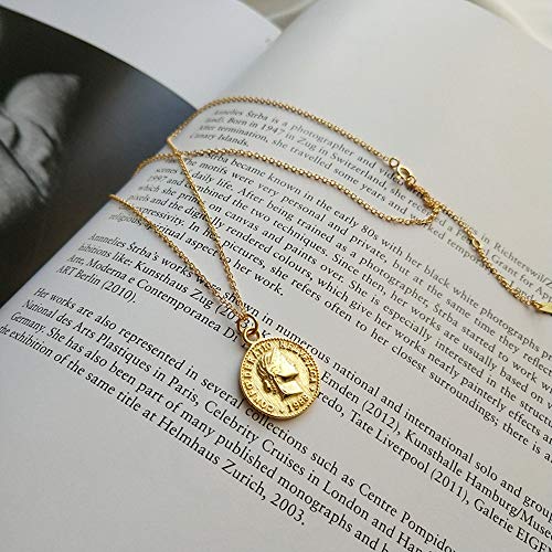Dtja Carved Coin Pendant Necklace for Women Girls 925 Sterling Silver Simple Round Chain Goddess Worship Celebrity Medal Reversible Keepsake Chic Choker Fashion Jewelry Gifts Box2