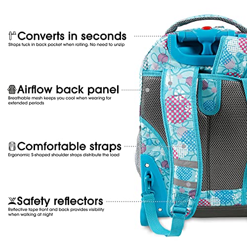 Image of J World Sunrise Kids Rolling Backpack with Wheels for Girls Boys, Roller Bookbag for School, 18 x 13 x 9 Inches, Dandelion