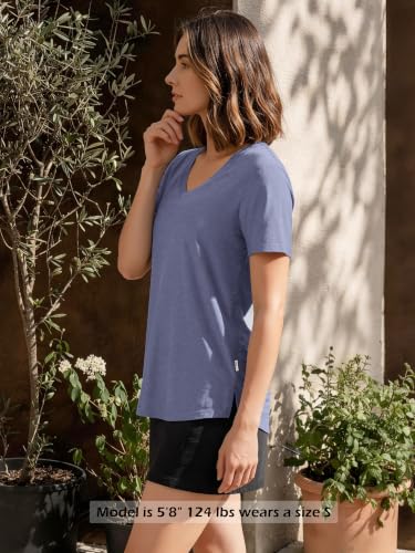 Image of ODODOS Women's Short Sleeve Performance V-Neck Tunic Tops, Ultra Soft odSTRATUM Tech Tee, Side Slit Relaxed T-Shirts