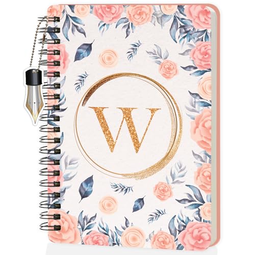 Image of Jhingalala Diaries - A5 Hardbound Floral Design Diary Cover With Initial Letter Wiro Notebook Diary With Dangler I Spiral Notebook With Planner and Calendar 2024 I 160 Undated Ruled Pages (Initial W)