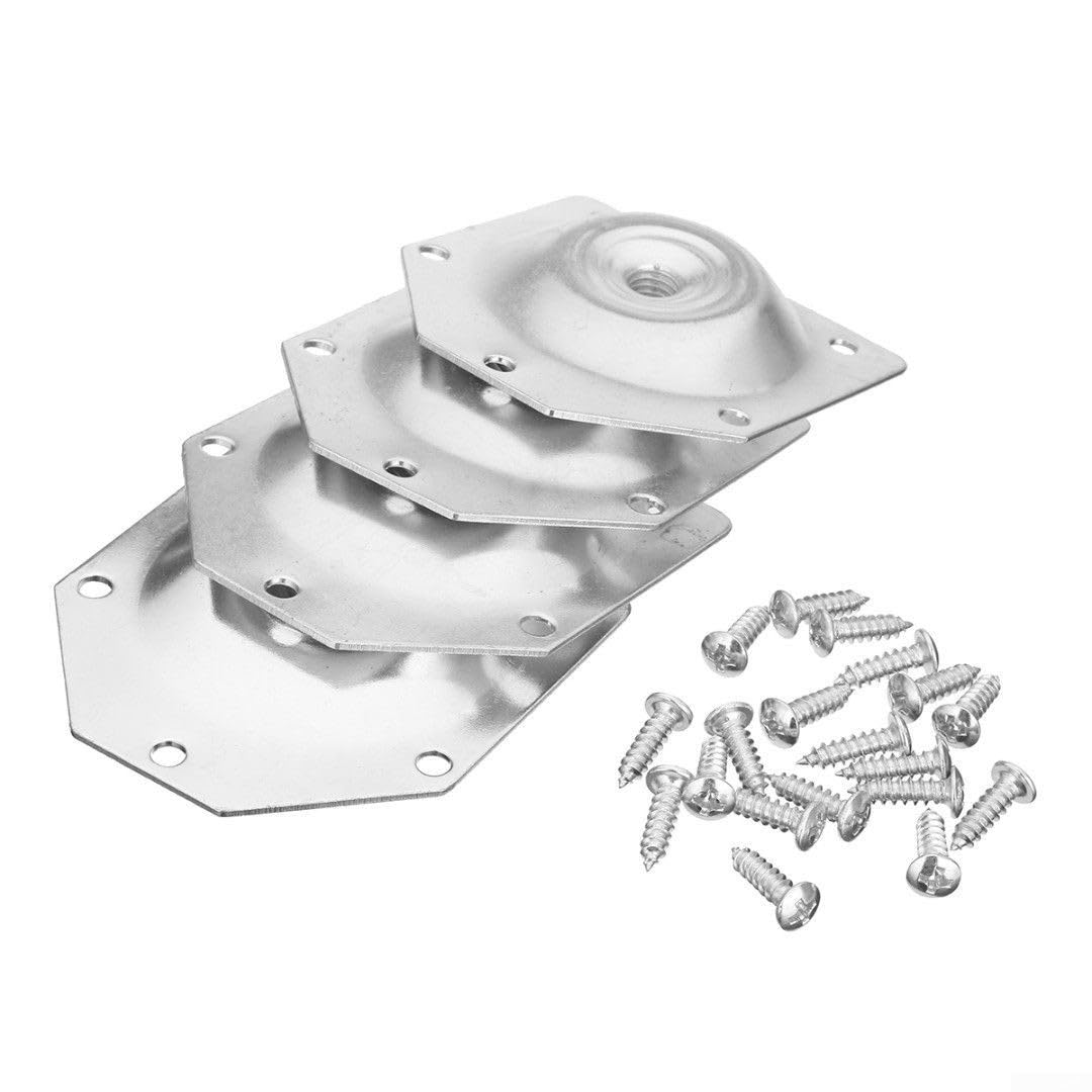 Zilimontt 4pcs Angled Legs Fixing Plate Bracket for Furniture Table Feet Set with Screws, Galvanized Iron Construction for 3-4cm Solid Wood Legs, Compatible with Nordic