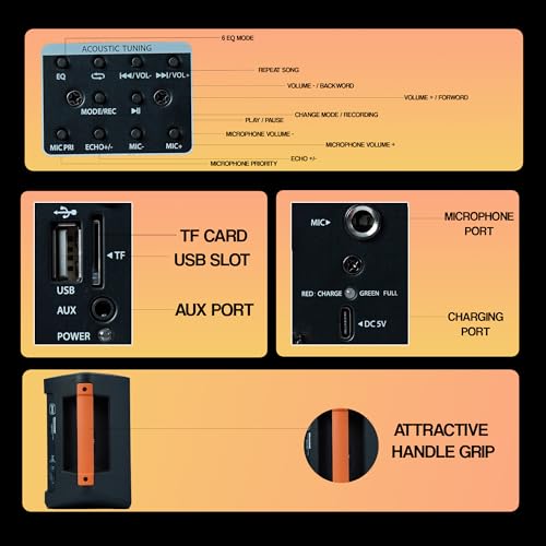 Image of PERSANG Soundbox 2.0 Portable Speaker with UHF Wireless Microphone (Orange) | (13.97 cm) Dual Woofers | Upto 4 Hours Playback Time | 18 W RMS | Bluetooth Party Speaker (Black, 2.0 Channel)