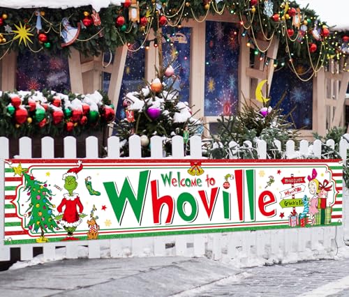 Vohado Welcome to Christmas Fence Banner Winter Holiday Party Decoration Xmas Decor Yard Outdoor Hanging Banner