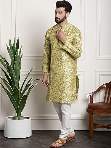 Image of SOJANYA (Since 1958 Men's Cotton Linen Maroon Kurta and White Pyjama with Mustard Cotton Nehru Jacket