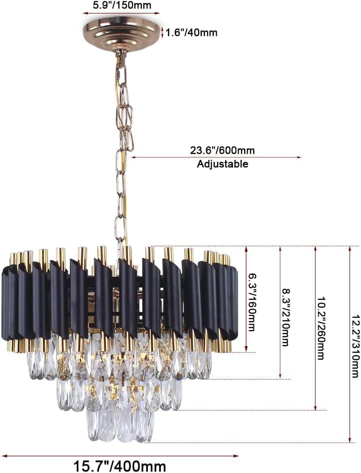 Image of Modern Ceiling Lamp 3-Tier Round Crystal Chandelier for Living Room | Bluetooth Remote Control and Moving Round| Speaker+ Multi Color LED Light (Remote Black Gold, 400MM)