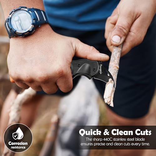 Image of GUARDMAN Fathers Day Gift for Men Keychain Carabiner Pocket Knife Folding EDC Blade with Clip Mini Stainless Steel Utility Knife for Men | Camping, Hiking, Fishing, Survival Tool - 1 Pack