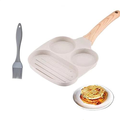Sartén antiadherente para huevos, cocina de aluminio con cepillo, sartén de huevos múltiples para hamburguesas, tortillas, acampar al aire libre
