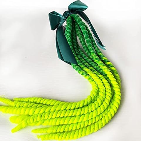 3T-SISTER Helmet Pigtails for Motorcycle Helmet Bicycle Helmet Ski Helmet Synthetic Curls Hair Decoration Accessory with Bowknot 24inch Cover
