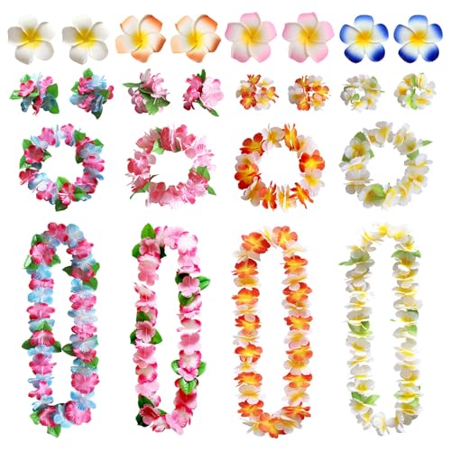 ZOCONE 24 conjuntos de colares havaianos flores colar havaiano pack com diadema pulseiras pinças de flores, acessórios festa havaiana decoração verão acessórios festa havaiana carnaval praia