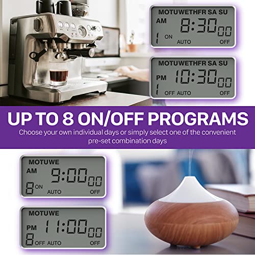 Image of Fosmon 7 Day Digital Timers for Electrical Outlets, Indoor Plug-in Light Timers Switch Programmable, Electric Wall Plug for Lamp, Grow Reptile Lights, Aquarium, 15A /1875W, Grounded- 2 Pack