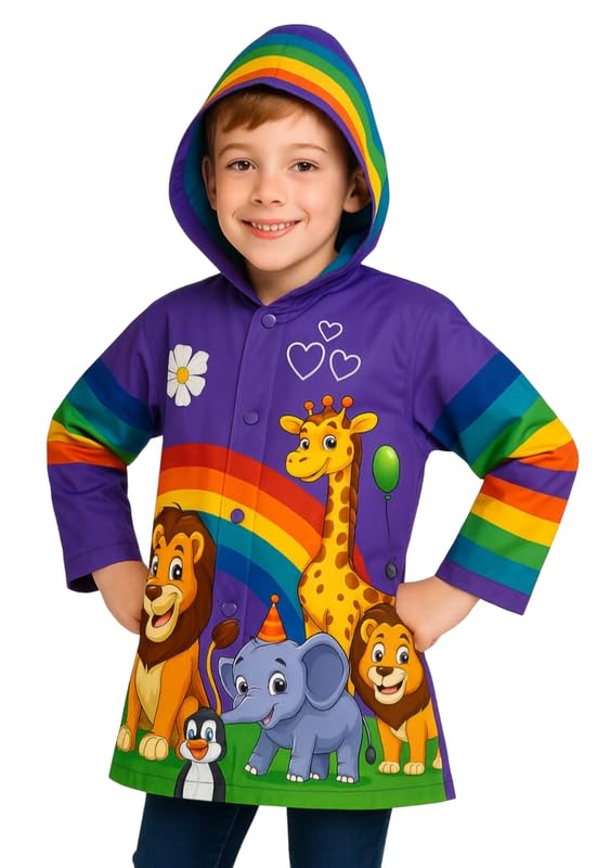 Boy's & Girl's Kids PVC Waterproof Long Raincoat (Cartoon Print) (Pack of 1) (Blue) (Multisize)-image-33