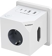 Socket Cube without Cable, 3-Way Multiple Socket with 2 USB C, 7-in-1 Socket Adapter, 4 USB Cubes, Multiple Plug Cube with Switch, 3680 W 16 A Power Strip for Office, Home, Travel, White