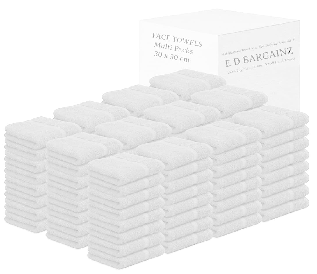 Face Cloth Pack of 6, 12, 24, 36, 48, 96 Soft Flannels Set100% Egyptian Cotton Face Towels Quick Dry Washcloths 30x30cm Gym, Golf, Spa Small Hand Towels 500-GSM (White, 24)