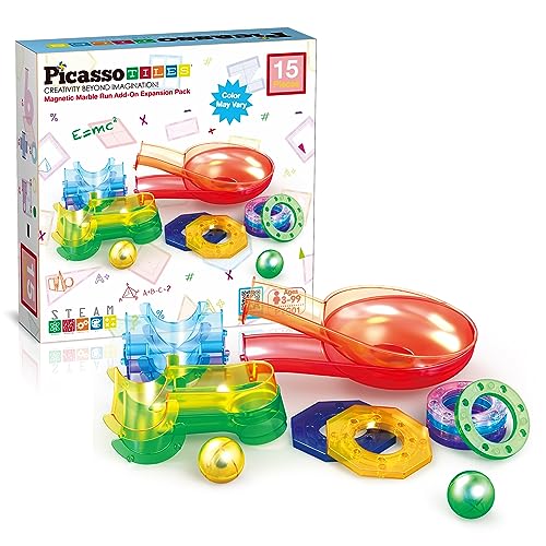 PicassoTiles Magnetic Marble Run Add-On Expansion Pack for Magnet Tile Building Blocks Maze Construction Toy Kit Educational STEM Learning Enhances...